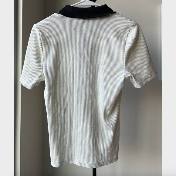 J. Crew White & Black Vintage Rib Polo T-Shirt with Gold Buttons - Size M - Picture 5 of 8